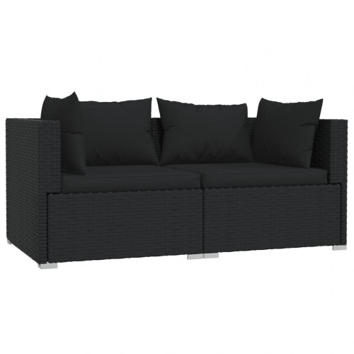 2-personers sofa med hynder polyrattan sort