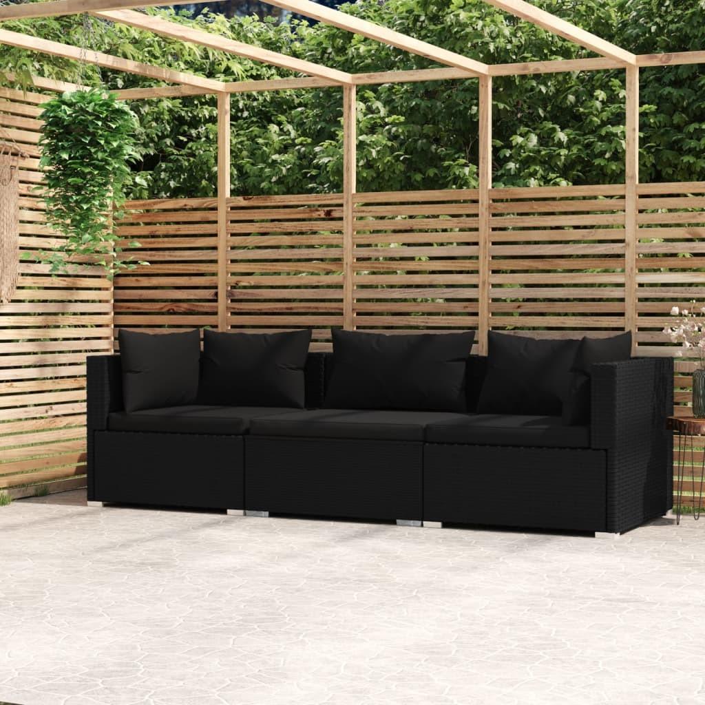 3-personers sofa med hynder polyrattan sort