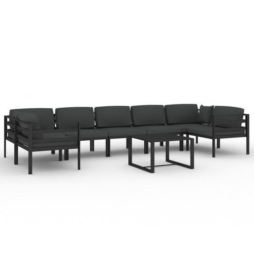Loungesæt til haven 8 dele med hynder aluminium antracitgrå