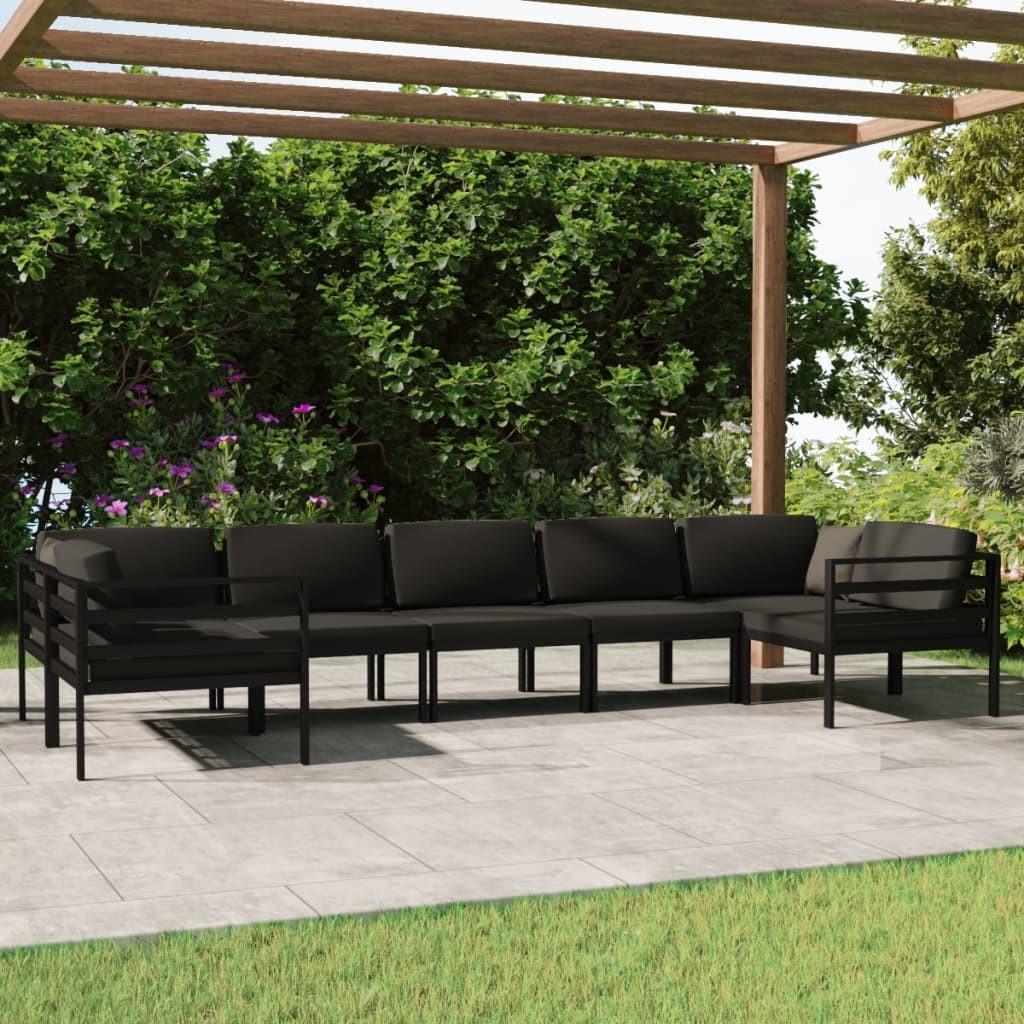 Loungesæt til haven 7 dele med hynder aluminium antracitgrå