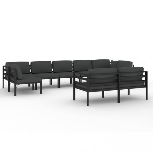 Loungesæt til haven 9 dele med hynder aluminium antracitgrå