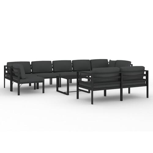 Loungesæt til haven 10 dele med hynder aluminium antracitgrå