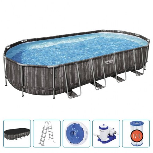 Bestway Power Steel oval swimmingpool 7,32 × 3,66 × 1,22 m - sort