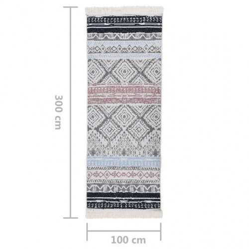 Gulvtæppe 100x300 cm bomuld lyserød og blå