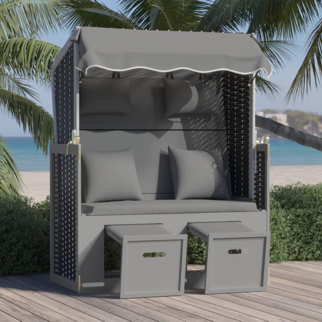 Strandstol m. hynde polyrattan og massivt træ antracit og sort