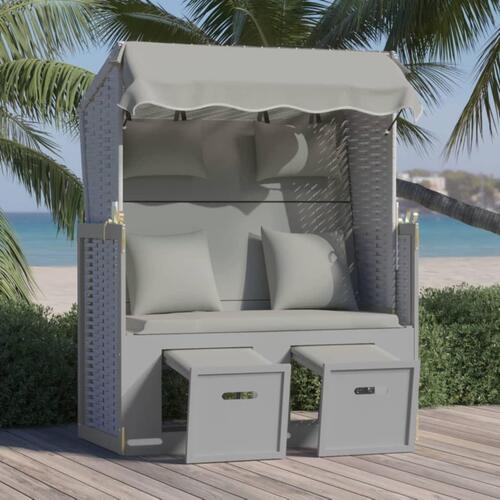 Strandstol med hynder polyrattan og massivt træ grå