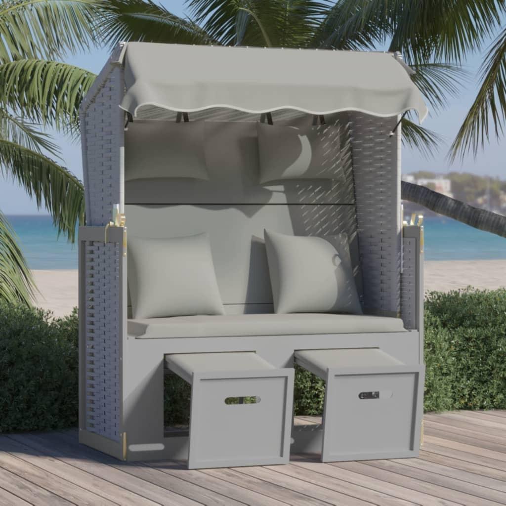 Strandstol med hynder polyrattan og massivt træ grå