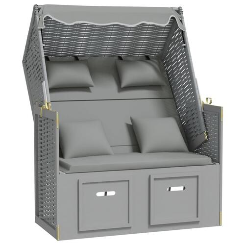 Strandstol med hynder polyrattan og massivt træ grå