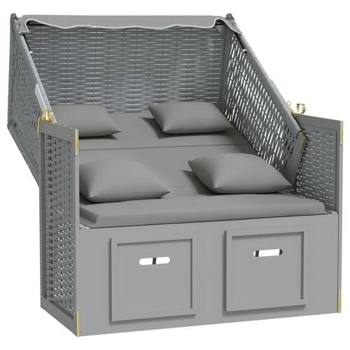 Strandstol med hynder polyrattan og massivt træ grå