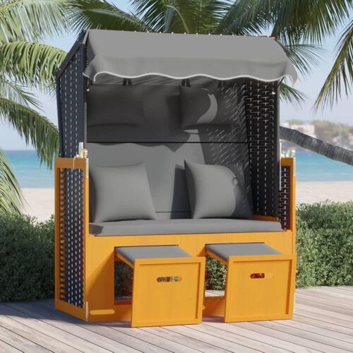 Strandstol m. hynder polyrattan og massivt træ sort og antracit