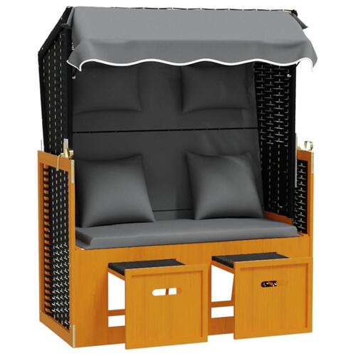 Strandstol m. hynder polyrattan og massivt træ sort og antracit