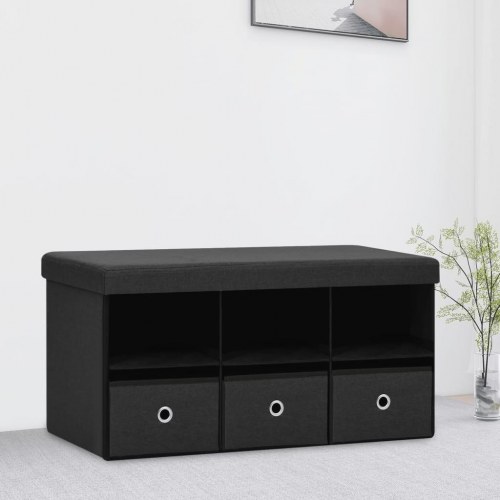 Foldbar opbevaringsbænk 76x38x38 cm kunstlærred sort