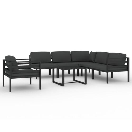 Loungesæt til haven 7 dele med hynder aluminium antracitgrå