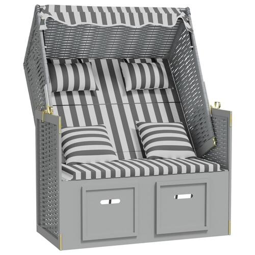 Strandstol med hynder polyrattan og massivt træ grå og hvid