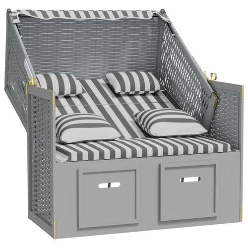 Strandstol med hynder polyrattan og massivt træ grå og hvid