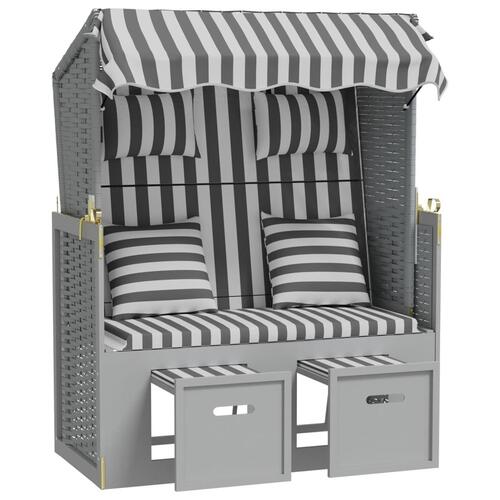 Strandstol med hynder polyrattan og massivt træ grå og hvid