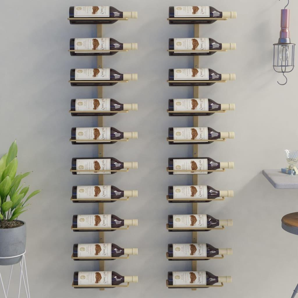 Væghængte vinreoler til 7 flasker 10 stk. metal guldfarvet