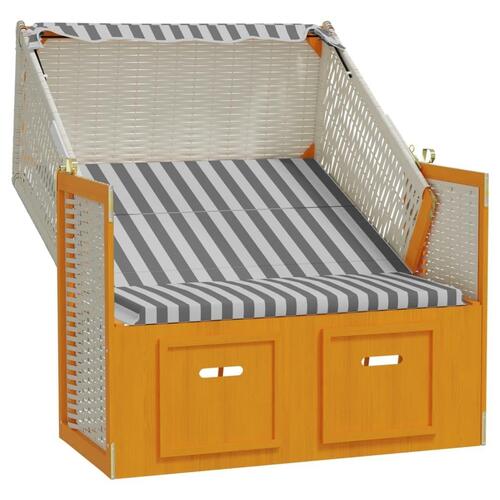 Strandstol med baldakin polyrattan og massivt træ hvid og grå