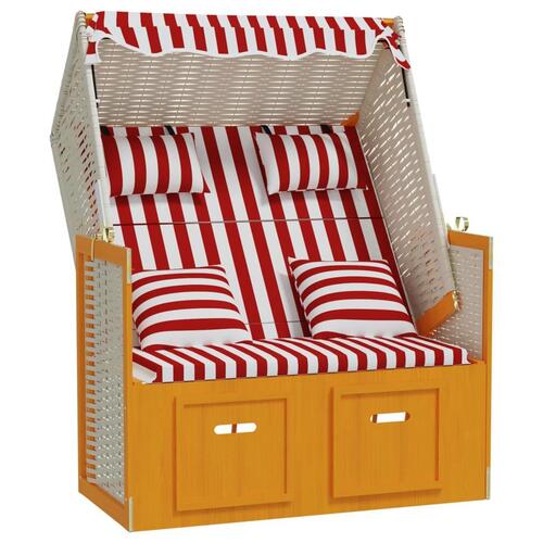 Strandstol med hynder polyrattan og massivt træ rød og hvid