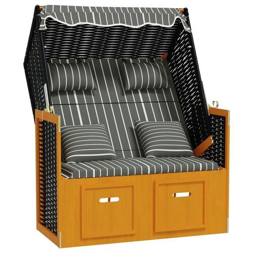 Strandstol med hynder polyrattan og massivt træ sort og grå