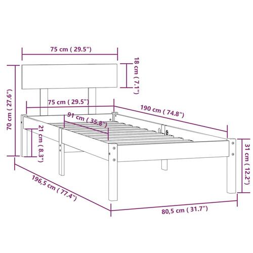 Sengeramme 75x190 cm Small Single massivt træ sort