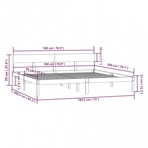 Sengeramme 180x200 cm Super King massivt træ gyldenbrun