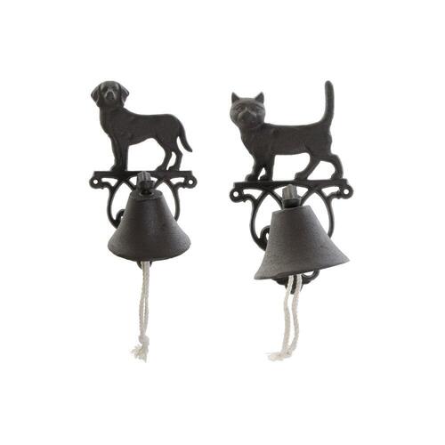 Klokke Kat Hund Brun Mørkebrun Tov Jern 14 x 15 x 24 cm (2 enheder)