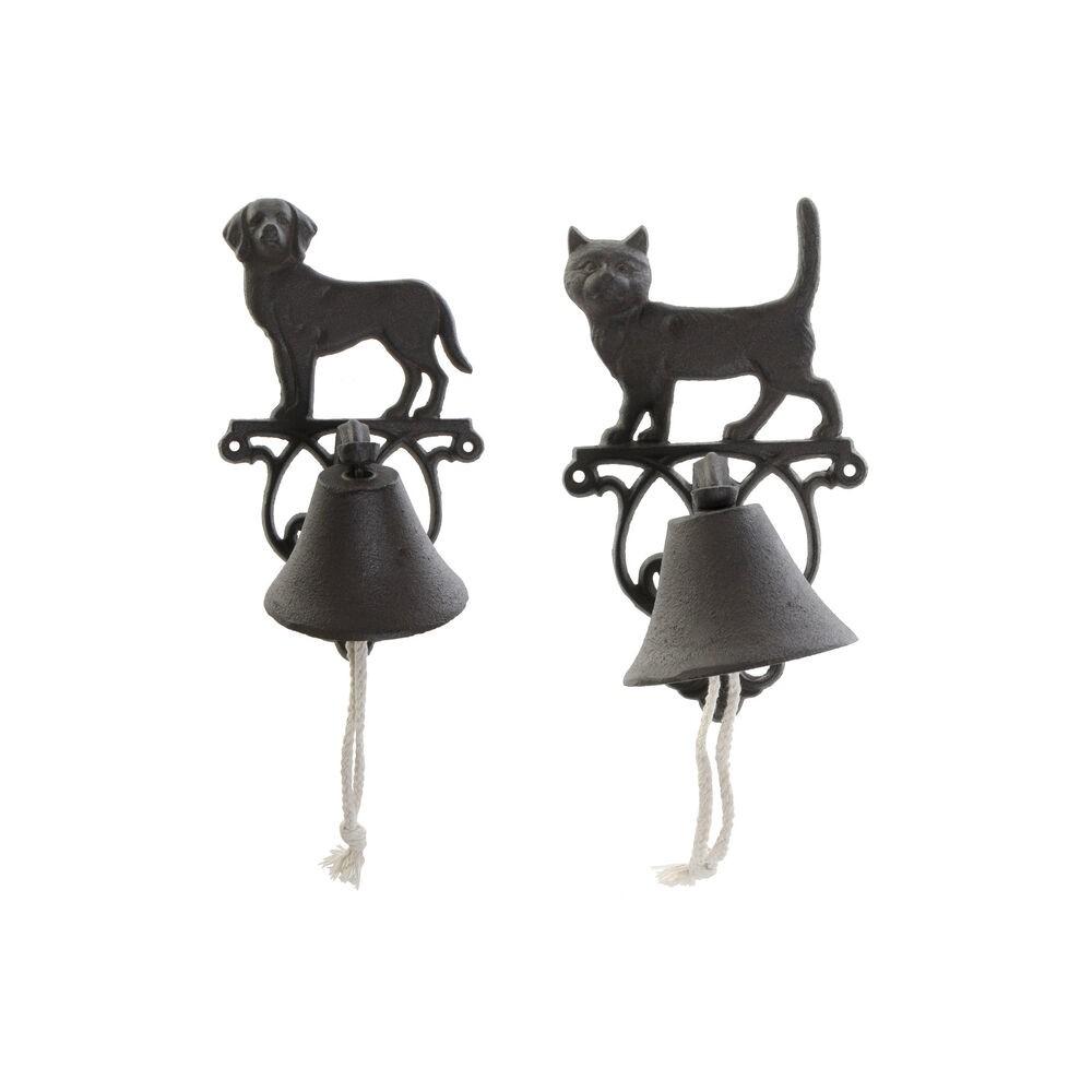Klokke Kat Hund Brun Mørkebrun Tov Jern 14 x 15 x 24 cm (2 enheder)