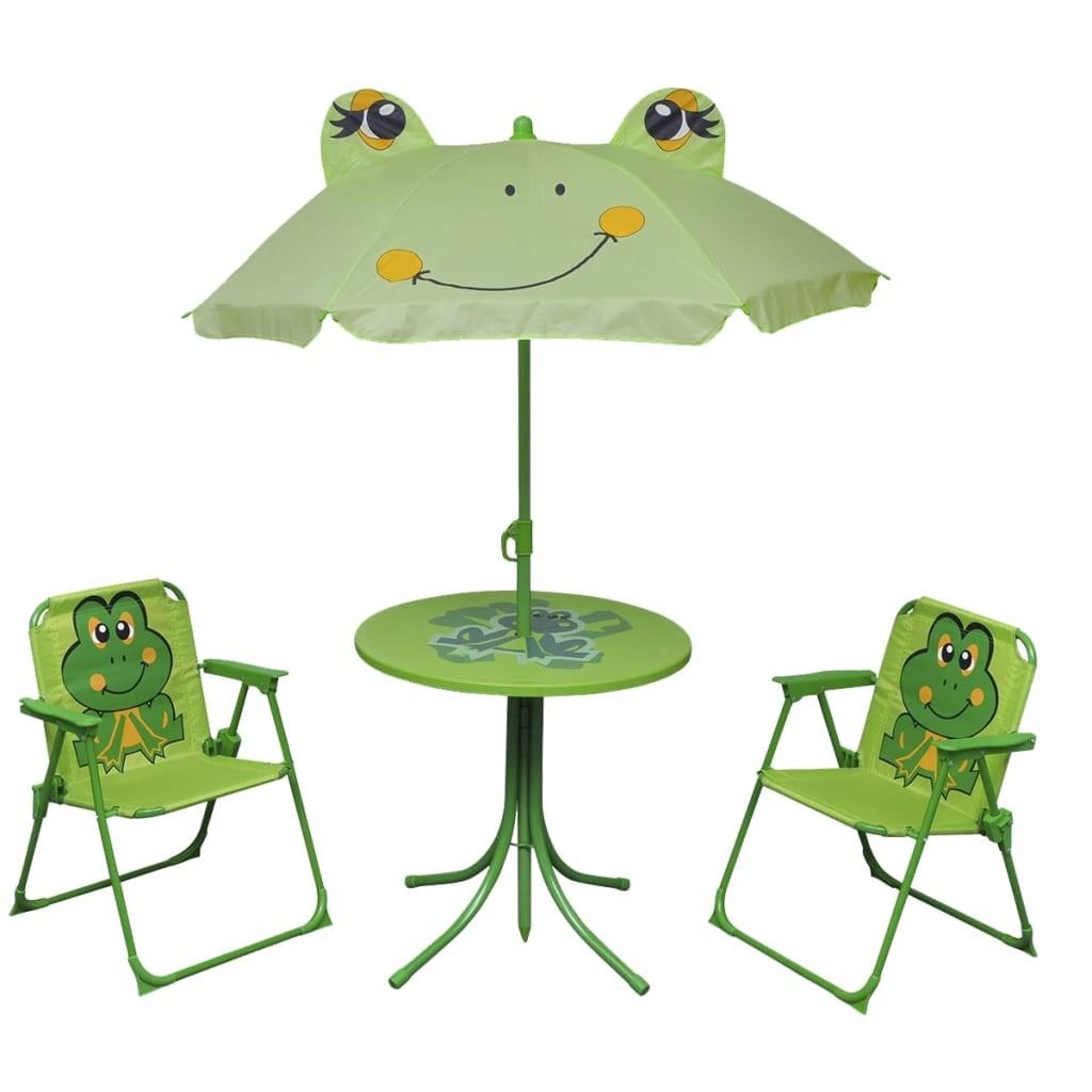 Udendørs bistrosæt til børn 3 dele med parasol grøn