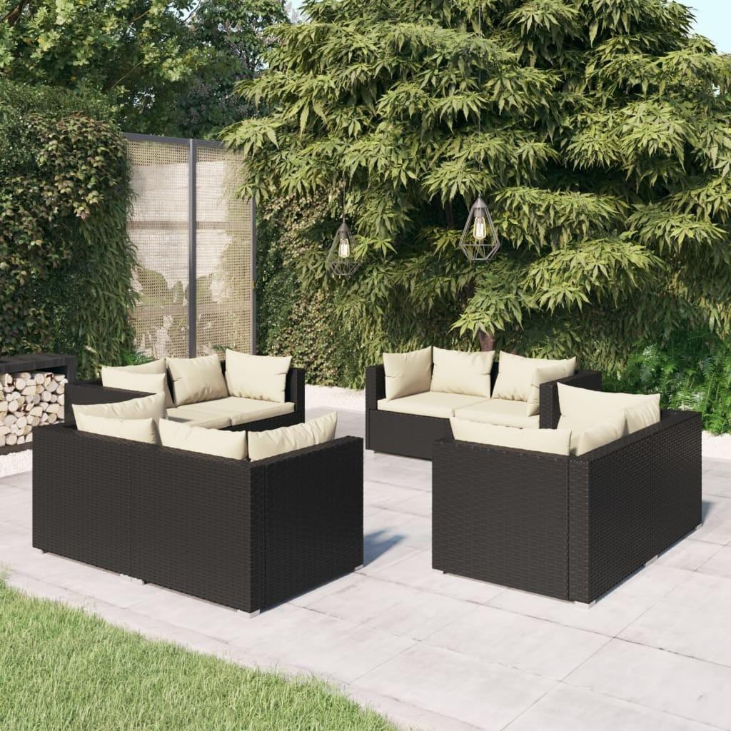 Loungesæt Til Haven 5 Dele Med Hynder Polyrattan Sort - Sort og cremefarvet / 8x hjørnedel