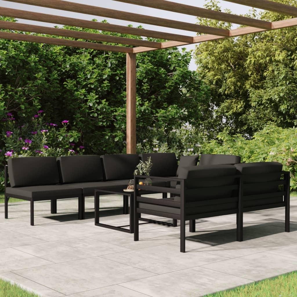 Loungesæt Til Haven 9 Dele Med Hynder Aluminium Antracitgrå - 4x hjørnedel 3x midterdel bord
