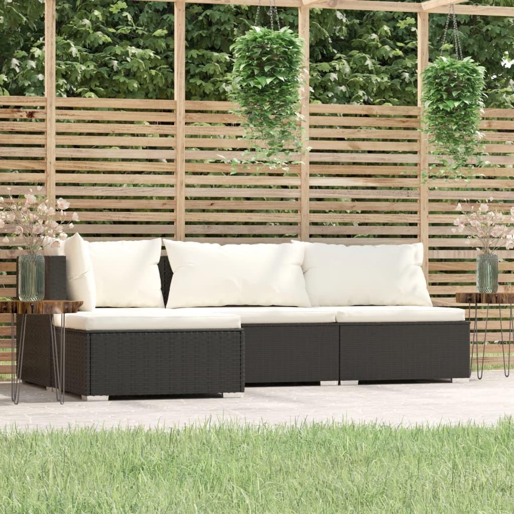 Loungesæt til haven 4 dele med hynder polyrattan sort