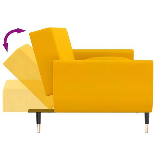 2-personers sovesofa med 2 puder fløjl gul
