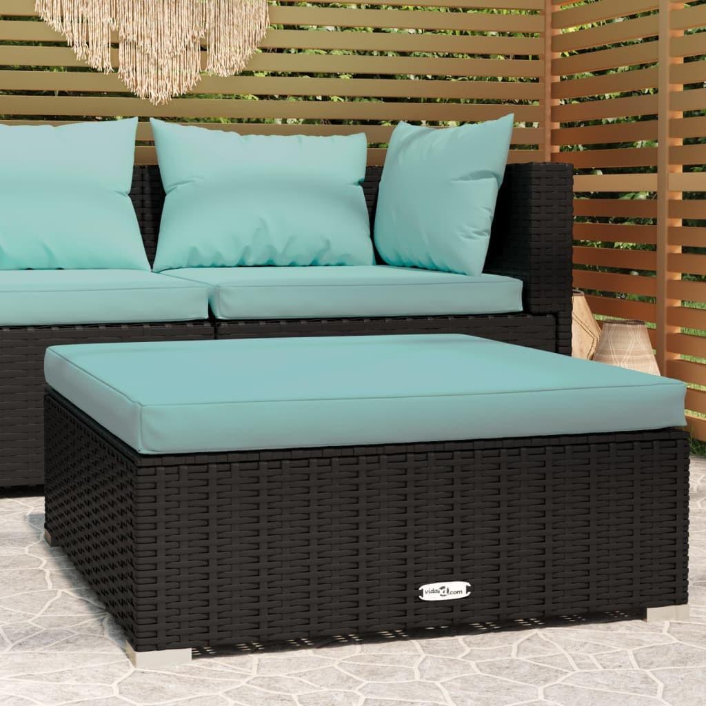 Fodskammel Med Hynde Til Haven 70x70x30 Cm Polyrattan Sort