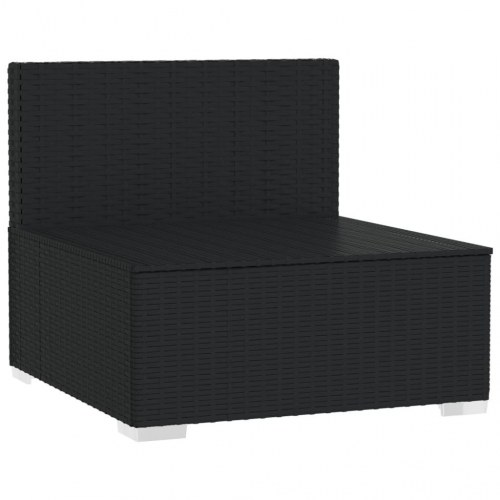 3-personers havesofa i sort polyrattan med akvamarinblå hynder - modulopbygget
