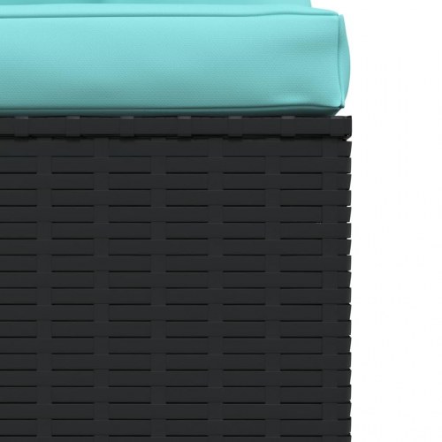 3-personers havesofa i sort polyrattan med akvamarinblå hynder - modulopbygget