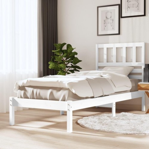 Sengeramme med sengegærde 75 x 190 cm i massivt fyrretræ - hvid