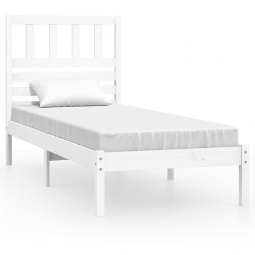 Sengeramme med sengegærde 75 x 190 cm i massivt fyrretræ - hvid