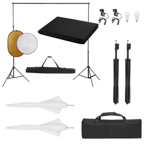 Fotostudiesæt med lampesæt, baggrund og reflektor - komplet studiebelysning