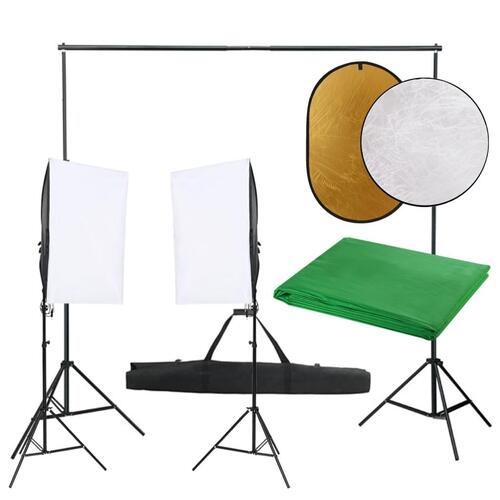 Fotostudiesæt med lampesæt + baggrund og reflektor