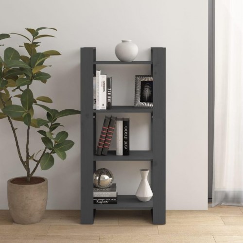 Bogreol/rumdeler i massivt fyrretræ - 60 × 35 × 125 cm, grå