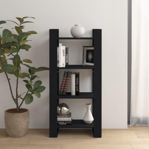 Bogreol/rumdeler i massivt fyrretræ - 60×35×125 cm, sort