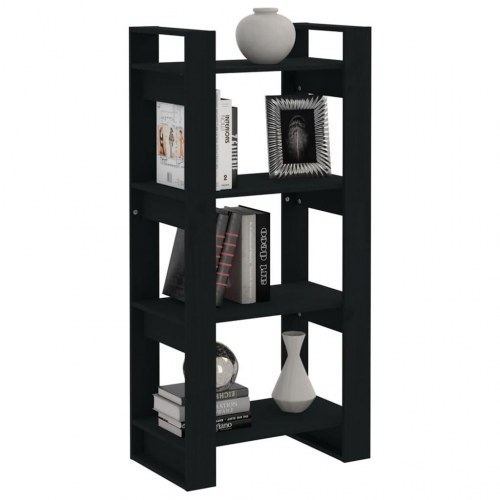 Bogreol/rumdeler i massivt fyrretræ - 60×35×125 cm, sort