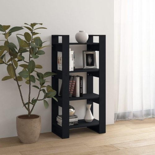 Bogreol/rumdeler i massivt fyrretræ - 60×35×125 cm, sort