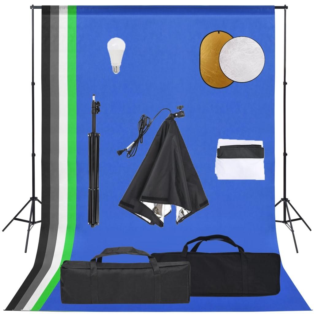 Fotostudiesæt med softboxlampe + baggrund og reflektor billede