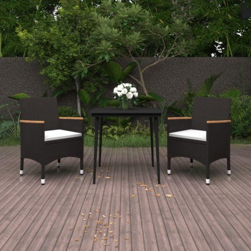 Spisebordssæt til haven 3 dele med hynder polyrattan og glas