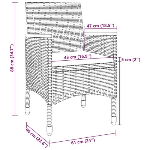 Spisebordssæt til haven 3 dele med hynder polyrattan og glas