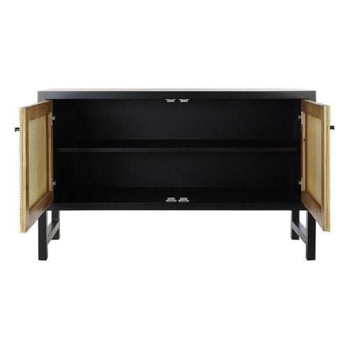 Skænk - sort/natur i spanskrør og gran, 120 × 38 × 76 cm