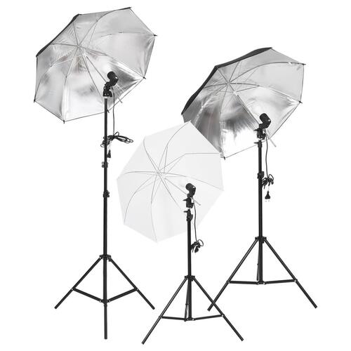 Belysningssæt til fotostudio med stativer og paraplyer