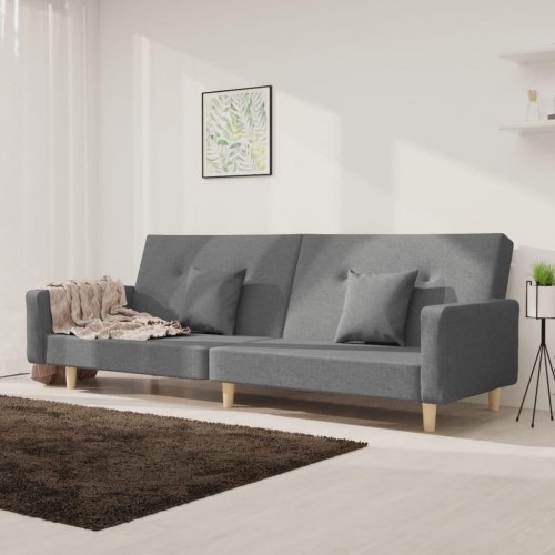 2-personers sovesofa med 2 puder stof lysegrå